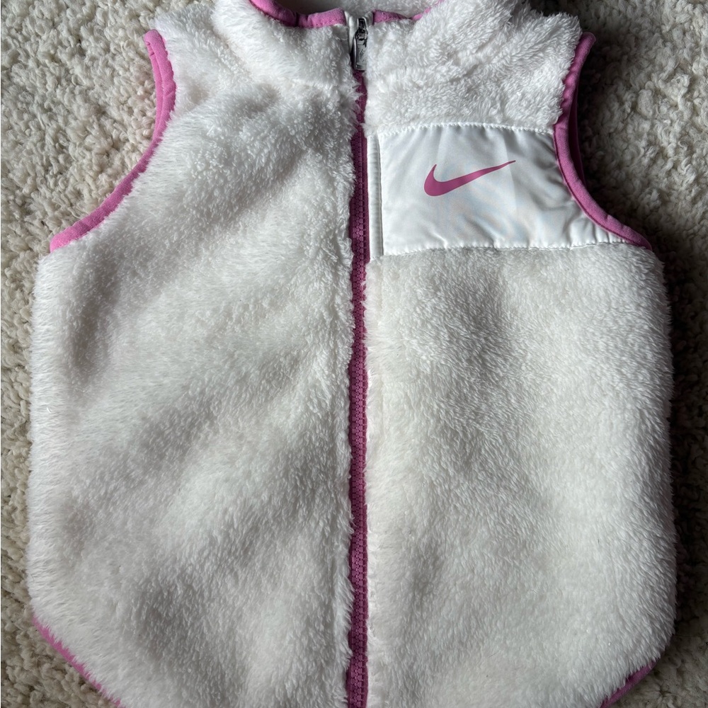 Nike Kids White Fleece Vest with Pink Trim